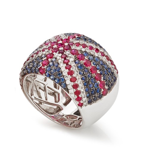 Bague or blanc rubis saphir...