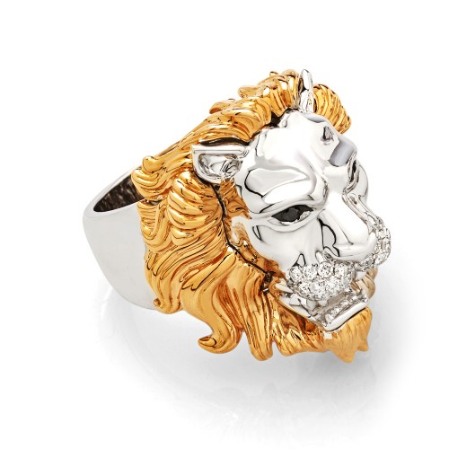 Bague or bicolore tête de lion