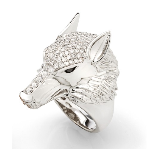 Bague or blanc tête de loup