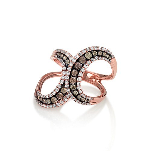 Bague or rose volute diamants